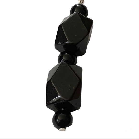 Hand Crafted Earrings Black Agate Long Round Sterling Silver Dangle Pierced - Picture 2 of 5